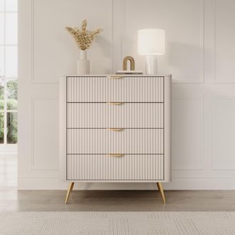 Dmora Aparador Haliso, Alacena 4 Cajones, Un Estante, Puerta Corredera, 88x38x101h Cm Beige