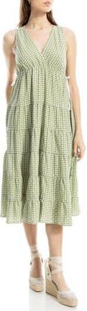 Max Studio Plaid Sleeveless Empire Waist Tiered Midi Dress in Green/Cream Check at Nordstrom Rack, Size X-Small