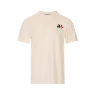 Moncler T-Shirts, male, White, Size: S Cotton Logo T-Shirt