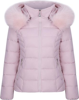 Generic Winter Coats For Women Uk Hooded Warm Quilted Lightweight Puffer Jacket Thicken Cotton Jacket With Faux Fur Hood Casual Fitted Overcome Outdoor Parka 