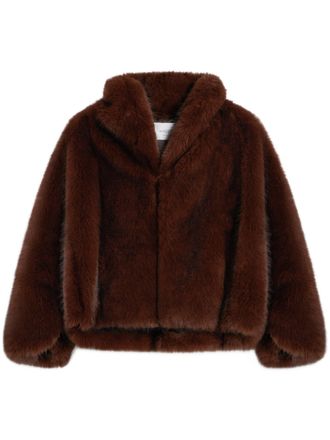 Ballantyne Cropped Brown Faux Fur Jacket with Wide Collar