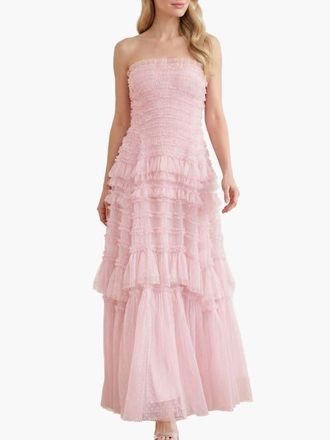 Needle & Thread Valentine Ruffle Strapless Gown in Shell at Nordstrom, Size 12
