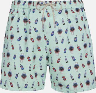 MC2 Saint Barth Man Lightweight Fabric Swim-shorts Lighting Micro Fantasy With Watches And Drinks Print