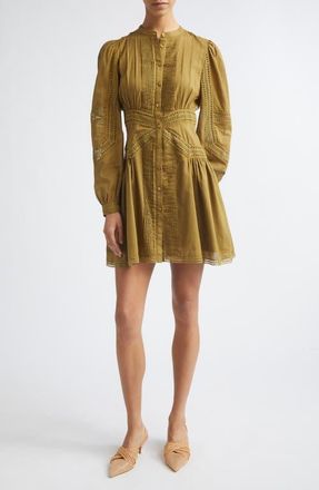Ulla Johnson Elysia Pintuck Lace Long Sleeve Minidress in Lichen at Nordstrom, Size 12