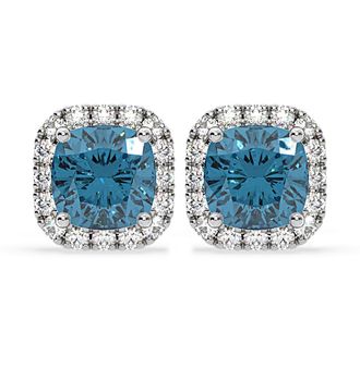 The Diamond Store Beatrice Blue Lab Diamond Cushion Cut 2.45ct Halo Earrings in 18K White Gold - Elara Collection