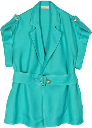 Elie Saab belted short-sleeve jacket - women - Viscose/Polyester - 44 - Blue