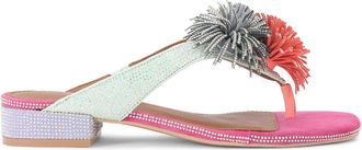 Kurt Geiger Womens Suede Pom Pom T Bar Flat Sdl Sandals - Multicolour - Size UK 4