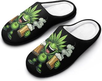 Generic Weed And Beer Mens House Slippers Memory Foam Washable Cotton Slip on Home Shoes