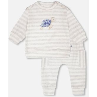 Deux par Deux Soft Jersey Stripes Sweater and Pants Set in White & Grey Stripes at Nordstrom, Size 18M