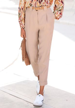 Lascana 7/8-Hose LASCANA, Damen, Gr. 36, N-Gr, braun (camelfarben), Web, Obermaterial: 95% Polyester, 5% Elasthan, unifarben, figurumspielend 7/8-L&auml;nge, Hosen