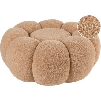 Beliani Pouf poggiapiedi moderno rotondo grande in tessuto boucle daccento Camera da letto Soggiorno Marrone chiaro Beaufort