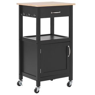 Beliani Carrito De Cocina Negro Tablero De Madera Clara 39 X 48 X 89 Cm Ruedas Estante Caj&oacute;n Siena