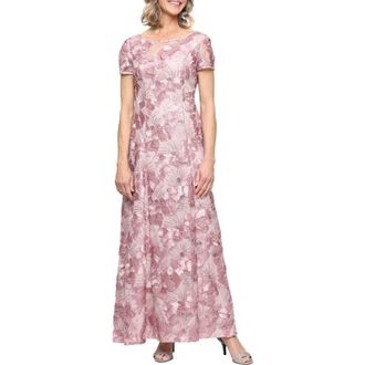 Alex Evenings Embellished Soutache A-Line Evening Gown in Rose at Nordstrom, Size 10