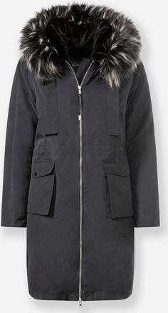 Heine Wintermantel HEINE, Damen, Gr. 44, schwarz, 100% Polyester, Fellimitat:100% Polyester, Innenjacke:100% Polyamid, Wattierung:90% Daunen, 10% Federn, un