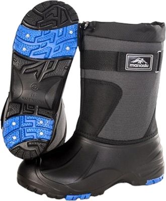 Pangolin Mens Waterproof Insulated Snow Boots, Pull-On Winter Boots with Drawstring Snow Cuff, Warm Fleece Lined, Anti-Slip Ice Grip Studded Sole Black 10.5UK