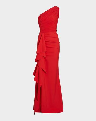 La Petite Robe Di Chiara Boni Ruched One-Shoulder Ruffle Gown