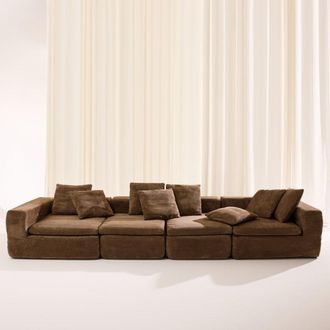 Sweeek Sof&aacute; envasado al vac&iacute;o modular de tela chenilla, 5 plazas, marr&oacute;n