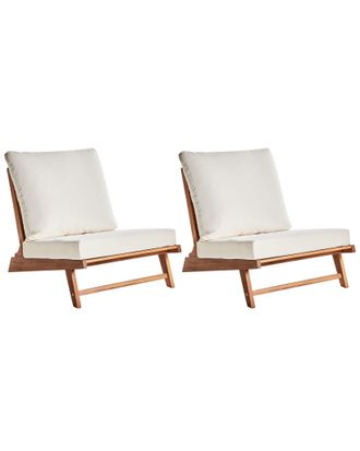 Beliani Set Di 2 Poltroncine In Legno DAcacia Con Cuscini Di Seduta E Schienale Mobili Da Giardino Per Interni E Per Esterni Luce E Bianco Sporco Micciano