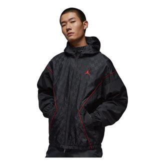Nike Jordan Air Jordan Brooklyn Hooded Draft Jacket Loose Fit Asia Sizing Black Gym Red HV0555-010