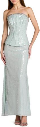 Mac Duggal Strapless Sequin Peplum Gown With Rhinestone Trim in Pale Blue at Nordstrom, Size 14