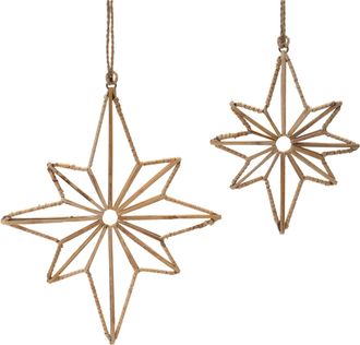 Melrose International Rattan Wrapped Metal Star Ornament (Set of 12) - Beige