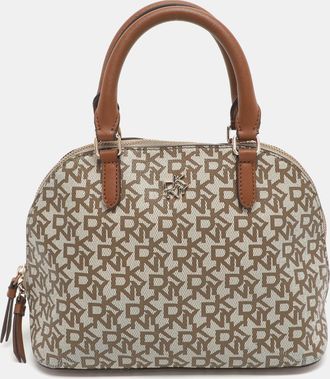 DKNY Dkny Beige/brown Signature Coated Canvas And Leather Dome Satchel