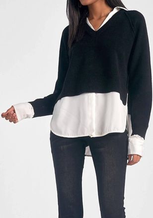 Elan Long Sleeve Sweater Shirt In Navy Blue/white