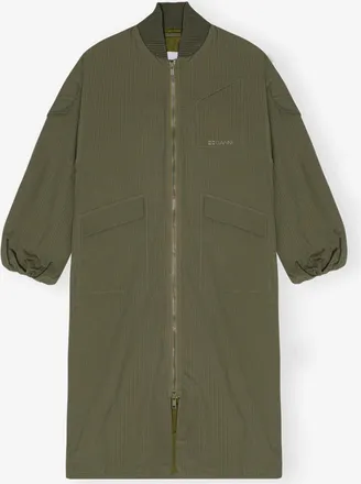 Ganni Green Tech Seersucker Oversized Shell Coat - Size XXS/XS