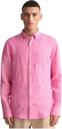 GANT Regular linnen overhemd met geborduurd logo - Heren - Casual Overhemden - Roze - S - Linnen - Overhemden