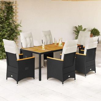 vidaXL Set De Mesa Y Sillas De Jard&iacute;n 7 Pzas Y Cojines Rat&aacute;n Pe Negro Vidaxl