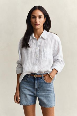 GANT Women Relaxed Fit Striped Linen Shirt (46) LIGHT BLUE