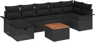 vidaXL Conjunto De Sof&aacute; De Jard&iacute;n 8 Pcs Negro Rat&aacute;n Sint&eacute;tico Vidaxl