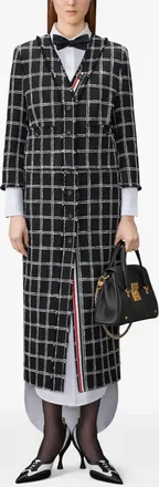 Thom Browne Womens Veste Cardigan Col V En Tweed Houndstooth &Agrave; Carreaux Black Jacket