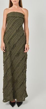 endless rose Ruffle Strapless Maxi Dress in Olive Brown at Nordstrom, Size X-Small