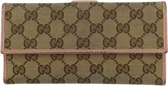 Gucci Beige Pink Gg Canvas Leather Long Wallet (Bi-Fold) (Pre-Owned)