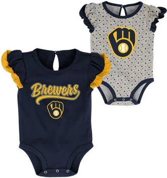 Outerstuff Girls Newborn & Infant Navy/Heathered Gray Milwaukee Brewers Scream & Shout Two-Pack Bodysuit Set at Nordstrom, Size 0-3M