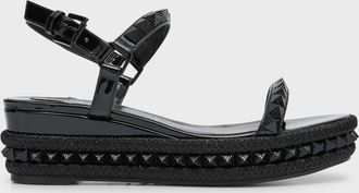 Christian Louboutin 60mm Pyraclou Patent Spike Wedge Sandals