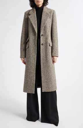 Reiss Kai Check Wool Blend Boucl&eacute; Coat in Brown Check at Nordstrom, Size 14