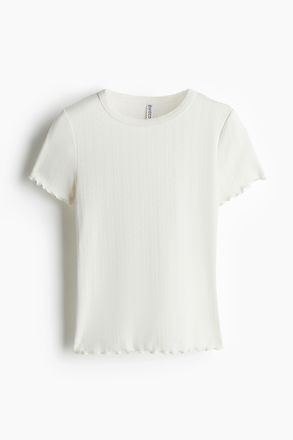H&M T-Shirt mit Overlockdetails - Cremefarben