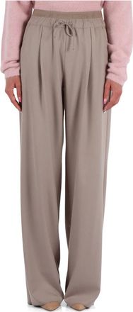 Marella Monochrome Viscose Broek met Elastische Taille - Dames - Wijde Broeken - Grijs - S - Polyester - Broeken