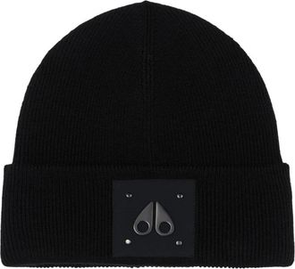 Moose Knuckles Zwarte Wol Logo Beanie - Heren - Hoeden - Zwart - ONE Size - Wol - Accessoires