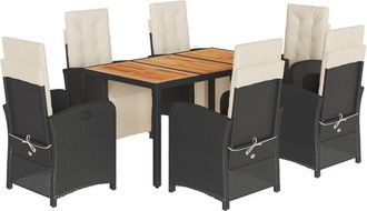 vidaXL Set De Comedor De Jard&iacute;n 7 Pzas Y Cojines Rat&aacute;n Sint&eacute;tico Negro Vidaxl