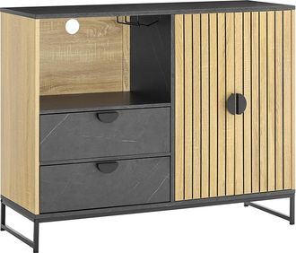 SoBuy Sobuy Mueble De Almacenamiento, Mueble Cocina Buffet Sala De Comedor Con Nicho Microondas &Oslash;6 Cm Y Puerta-vidrios Armario Con Estante Ajustable, Patas 