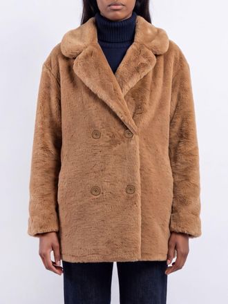 Herno Double-Breasted Short Faux Fur Coat with Classic Collar
