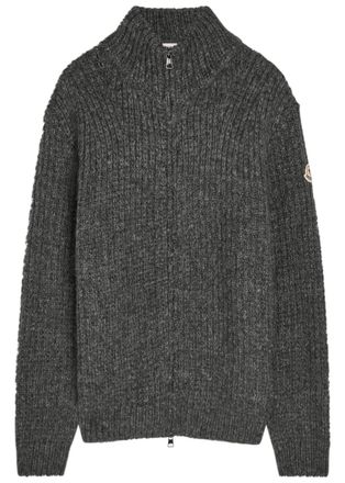 Moncler Ribbed Alpaca-blend Cardigan - Charcoal - Xxl