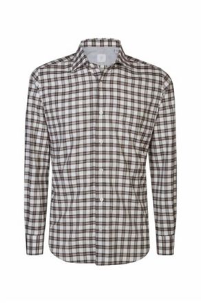 Eleventy Mens Button Down Shirt In Brown Plaid