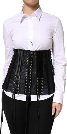 Dolce & Gabbana Womens Black Lace-Up Waist Cincher Bustier Corset Top Acetate