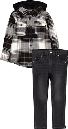 Joe's Hooded Plaid Shirt & Jeans Set in Black at Nordstrom, Size 12M