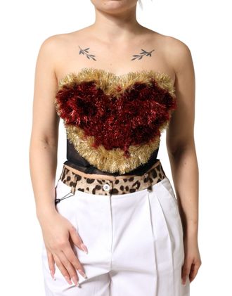 Dolce & Gabbana Womens Black Gold Heart Bustier Corset Tinsel Top And Red Co+19+pa