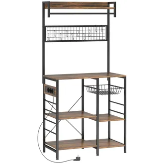 HOMCOM Estanter&iacute;a de cocina 80x42x162 cm marr&oacute;n r&uacute;stico y negro